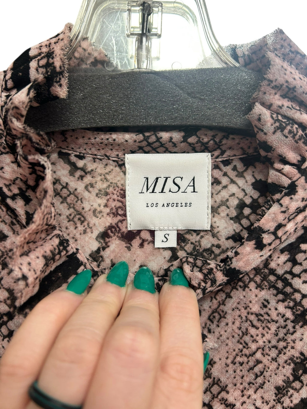 MISA VALENTINA SNAKE PRINT RUFFLE TIERED PINK MAXI DRESS SIZE SMALL