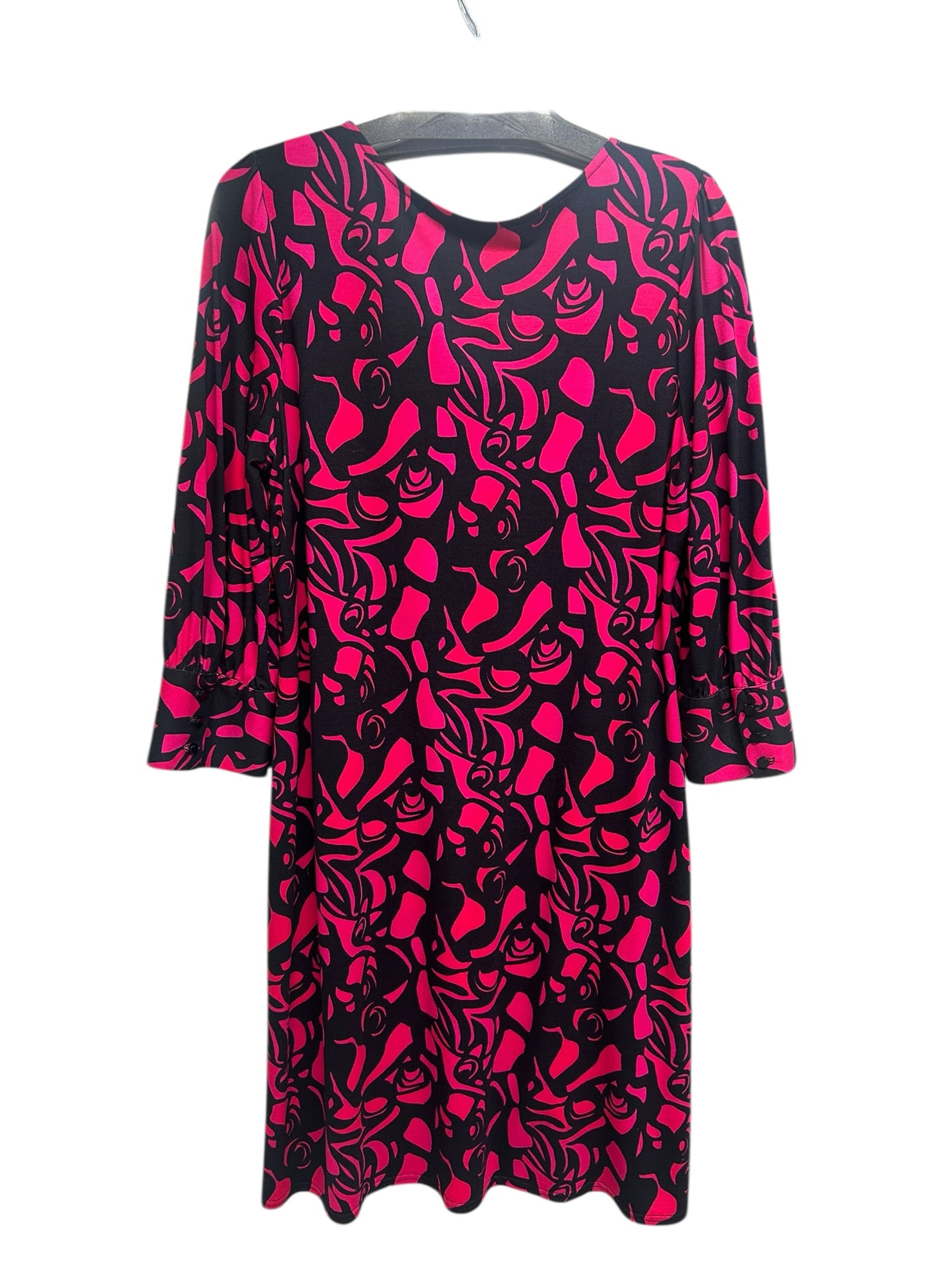 SARA CAMPBELL RUE MIDI PINK BLACK 3/4 V NECK DRESS SIZE LARGE