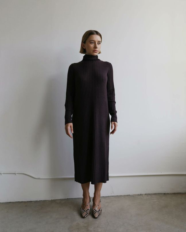 EILEEN FISHER NWT MERINO SCRUNCH NECK RIBBED SWEATER SIZE: L