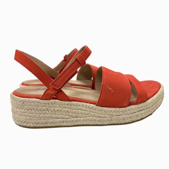 EILEEN FISHER TUMBLED LEATHER STRAPPY ESPADRILLE ORANGE PLATFORM SIZE 7