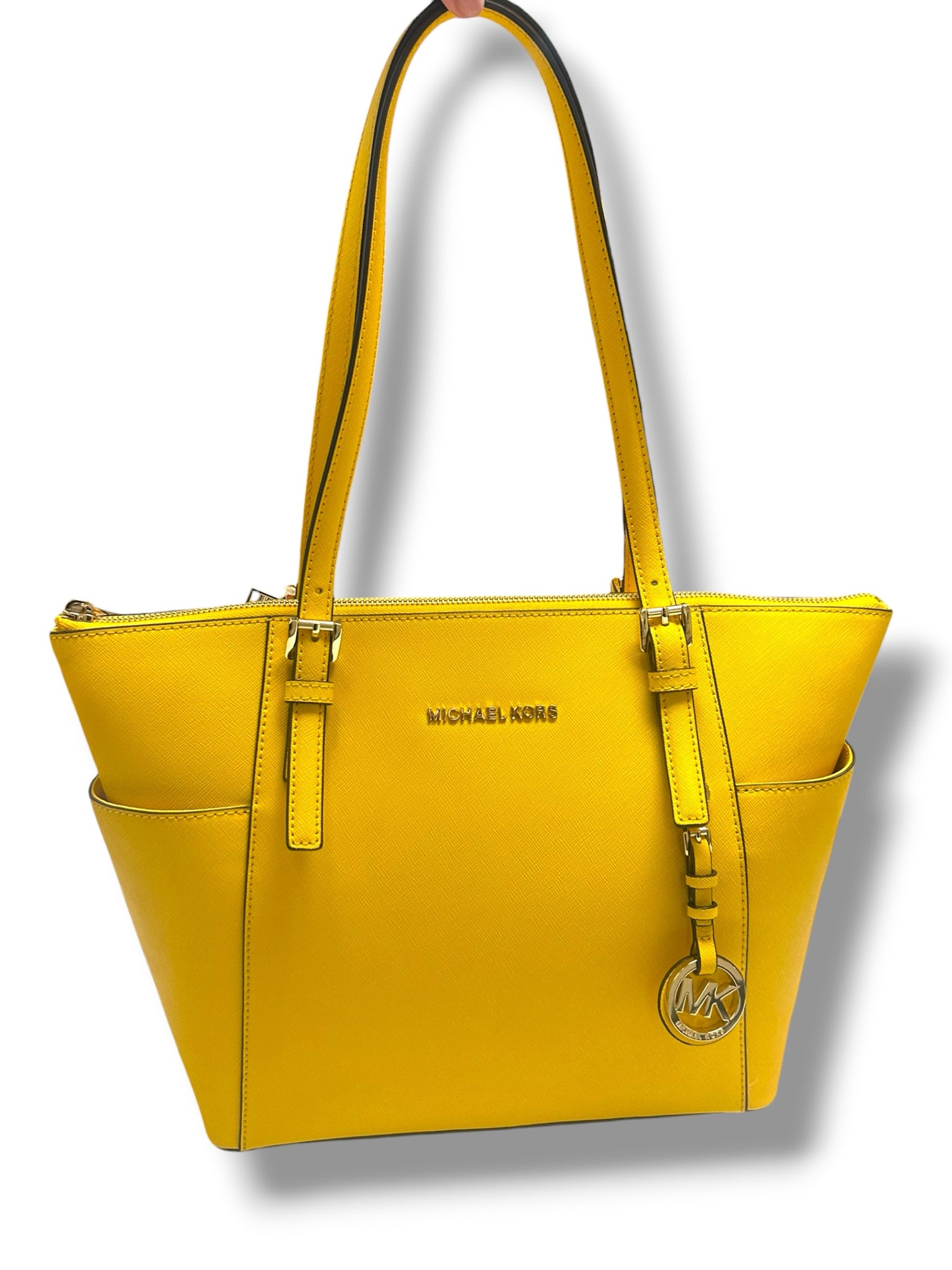 MICHAEL KORS CHARLOTTE LEATHER JET SET MEDIUM TOTE BAG YELLOW