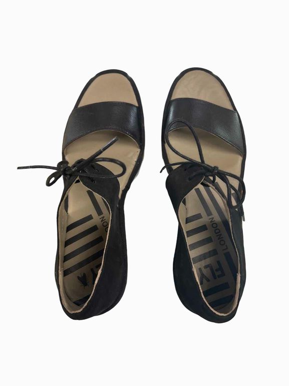 FLY LONDON BILU PLATFORM WEDGE SANDAL SIZE: 39