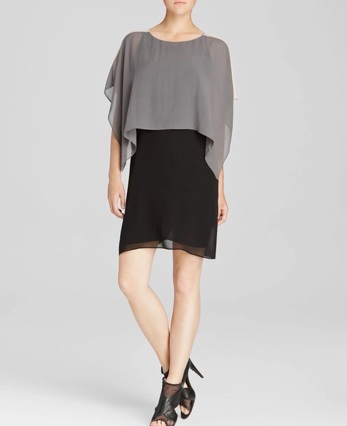 EILEEN FISHER CINDER SILKE DRAPE CAPED SHIFT DRESS SIZE SMALL