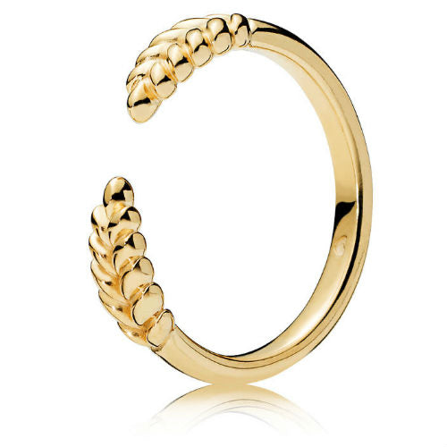PANDORA 925 STERLING SILVER 18K GOLD PLATED OPEN GRAINS RING SIZE 8