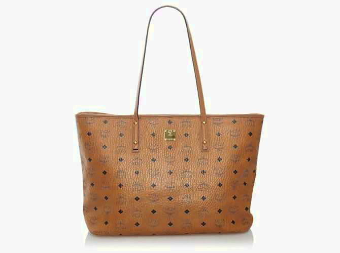 MCM ANYA MEDIUM ZIP TOP TOTE BROWN LEATHER LARGE