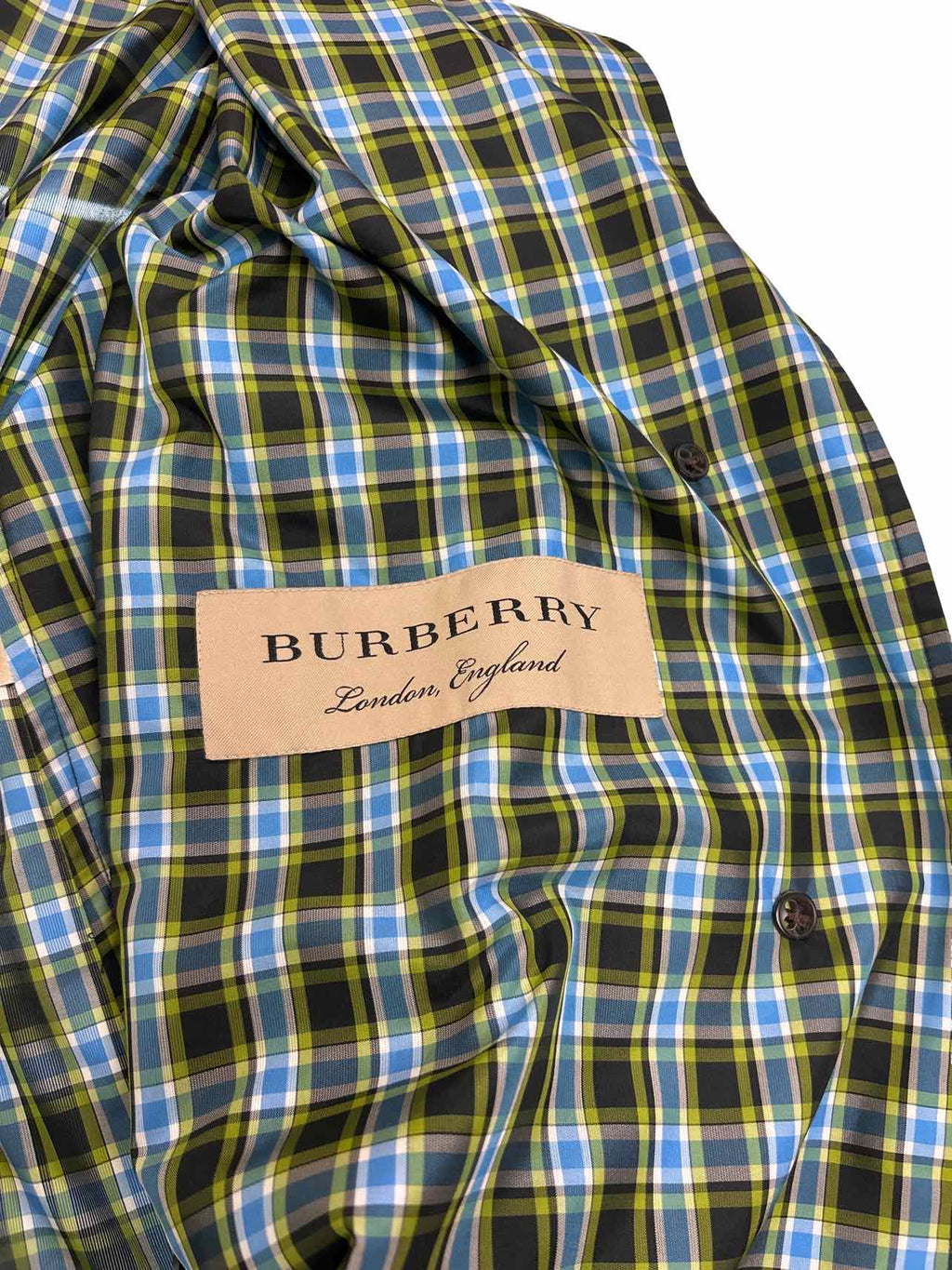 BURBERRY BLUE CHECK PLAID UNLINED WINDBREAKER JACKET MID LENGTH SIZE 2