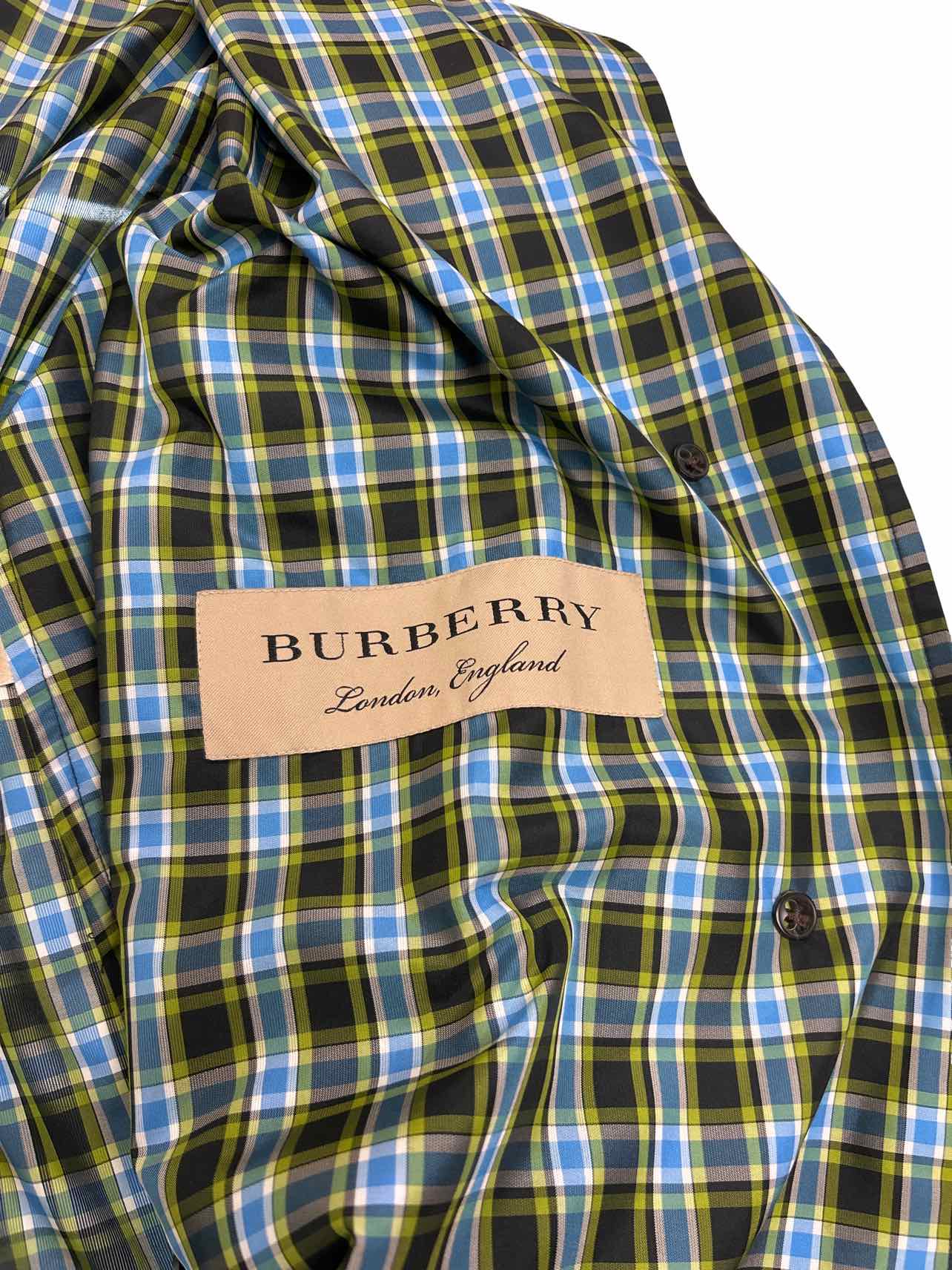 BURBERRY BLUE CHECK PLAID UNLINED WINDBREAKER JACKET MID LENGTH SIZE 2