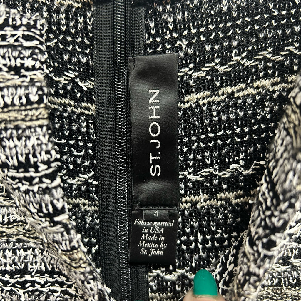 ST JOHN CAVIAR BLACK TEXTURED KNIT DRESS AND TOPPER JACKET SIZE 4