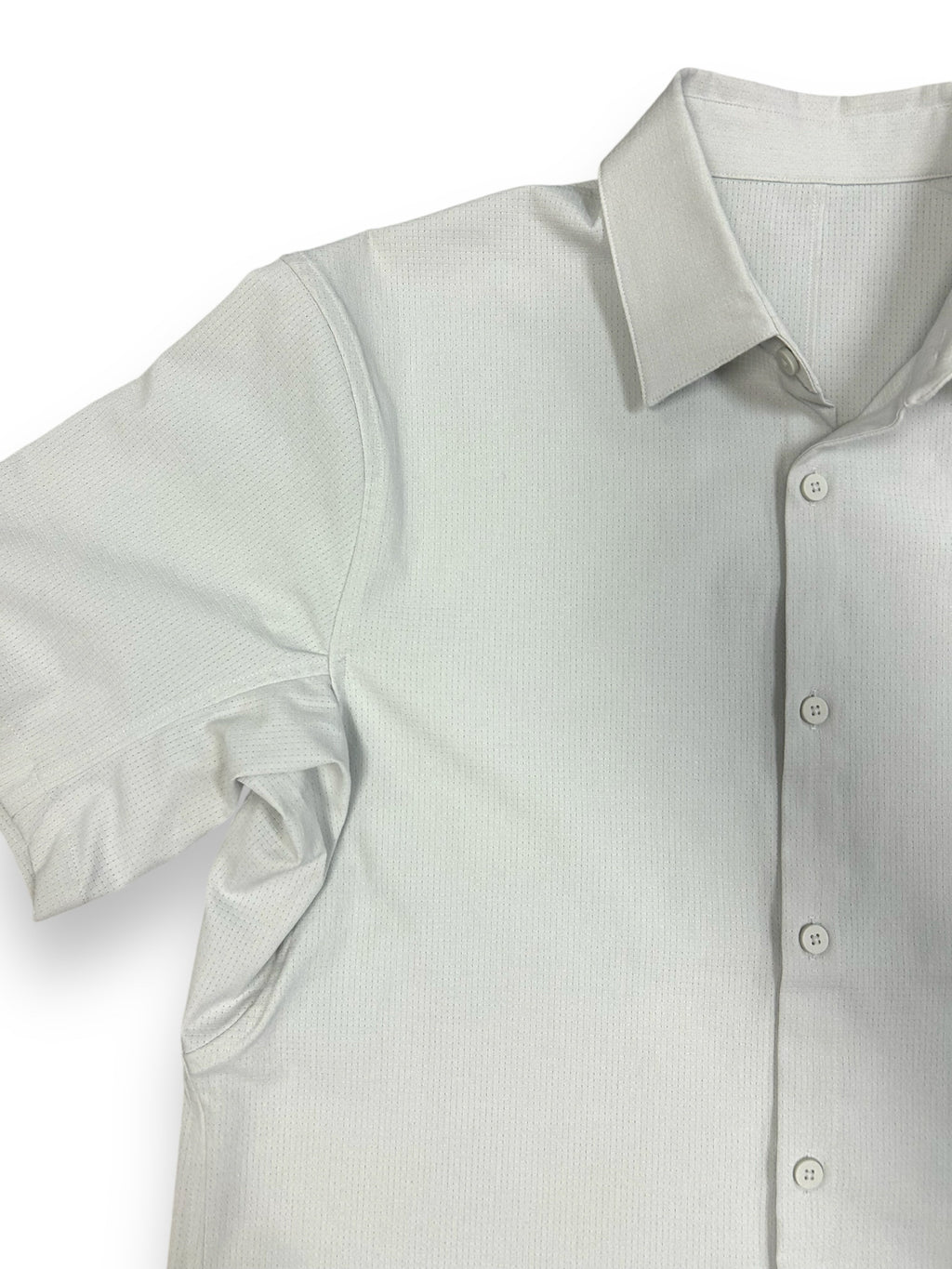 LULULEMON MEN'S AIRING EASY SHORT SLEEVE BUTTON DOWN SHIRT STONE SIZE MEDIUM