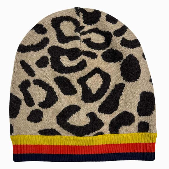 KUHL GENIUS CASHMERE BLEND BEANIE HAT IN LEOPARD PRINT