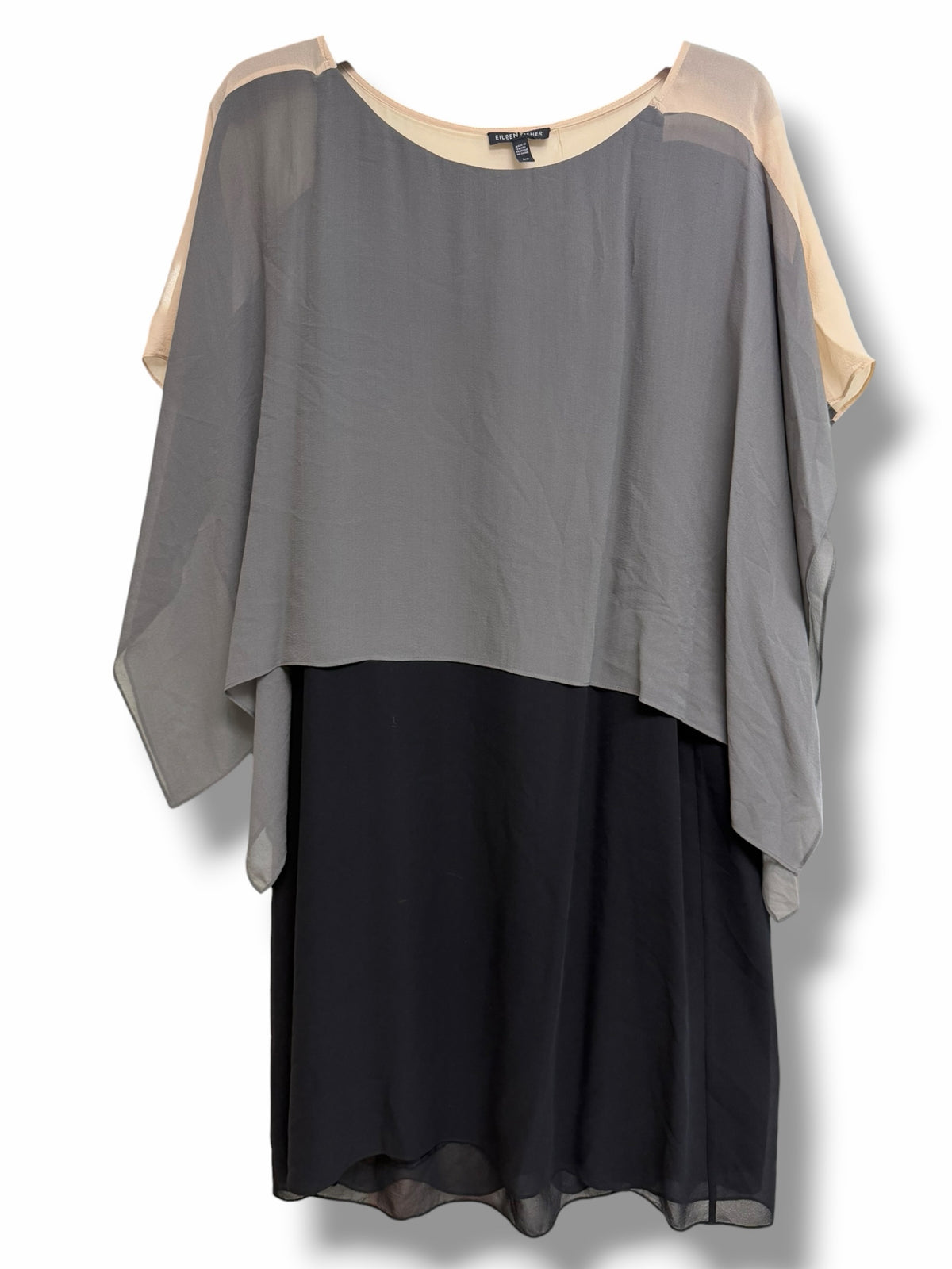 EILEEN FISHER CINDER SILKE DRAPE CAPED SHIFT DRESS SIZE SMALL