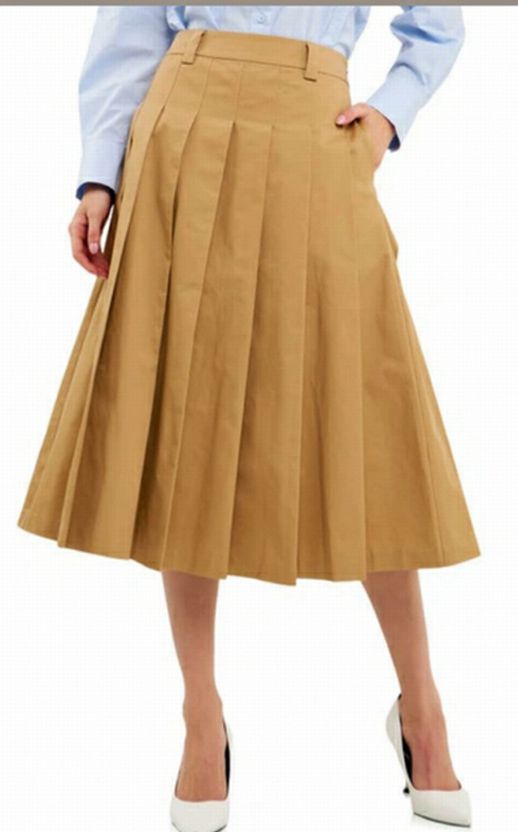 ENGLISH FACTORY NWT! BRITISH KHAKI PLEATED MIDI SKIRT POCKETS SIZE XS