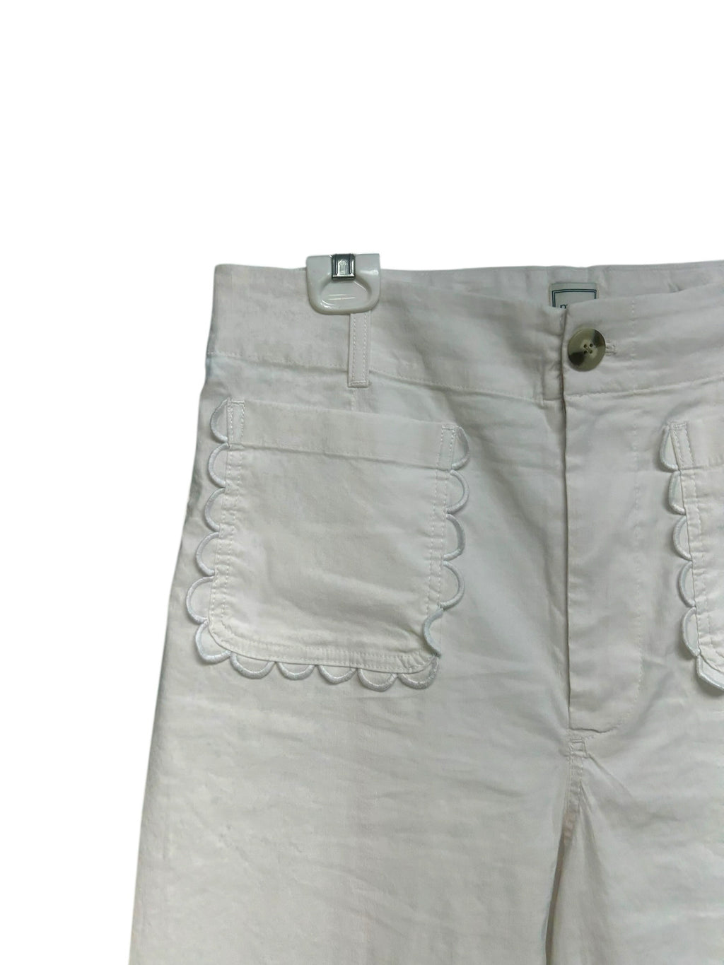 ANTHROPOLOGIE MAEVE THE COLETTE SCALLOP POCKET CROPPED WIDE LEG WHITE PANTS
