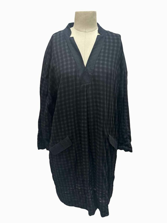 COTELAC VISCOSE/COTTON BLEND CHECKERED VNECK DRESS SIZE: 0