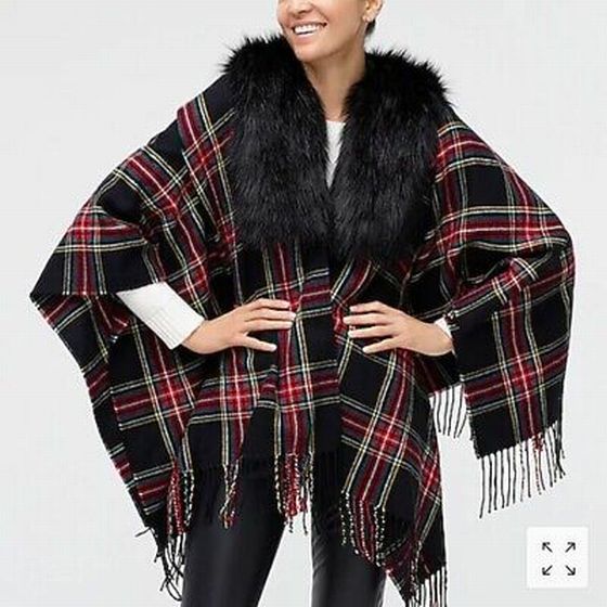 JCREW NWT! STEWART TARTAN FAUX FUR CAPE SIZE ONE SIZE