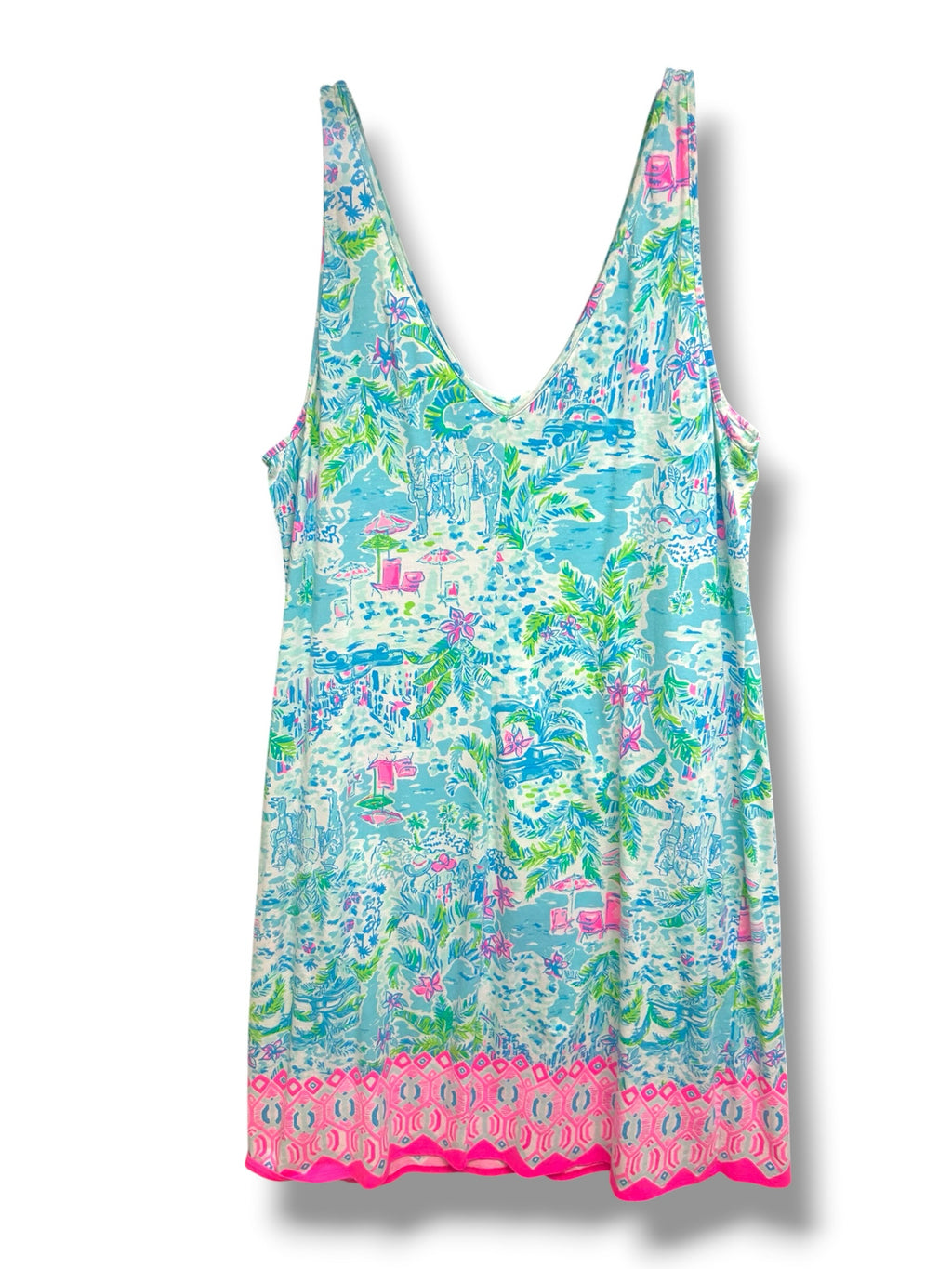 LILLY PULITZER ADRIANNA SLEEVELESS PINK/SEAFOAM V NECK MINI DRESS SIZE XL