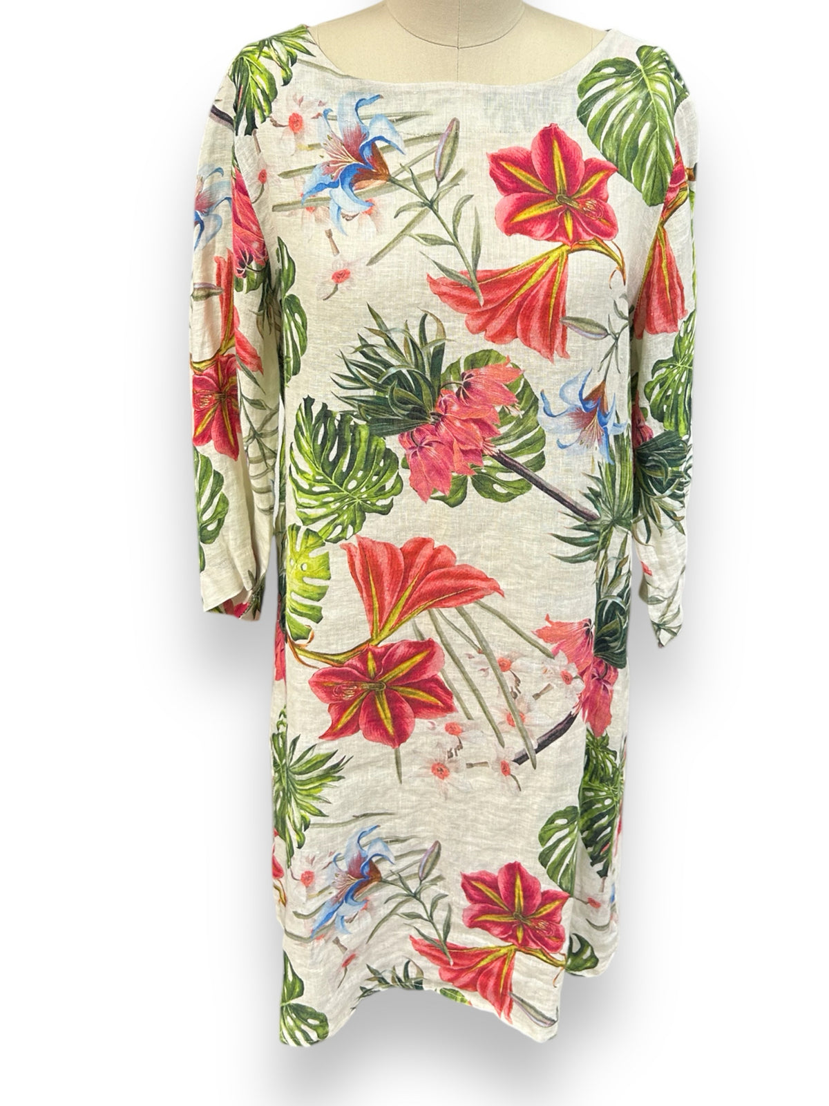 ALLEGRA MASETTI LINEN FLORAL SHIFT DRESS SIZE XL