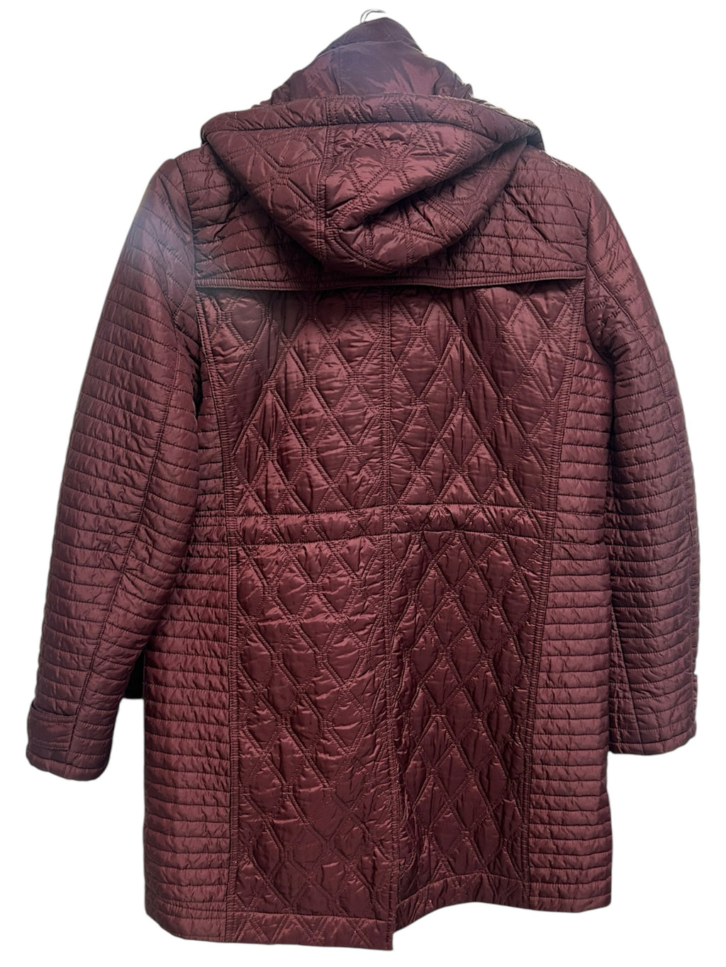 BURBERRY BRIT QUILTED BURGUNDY FINSBRIDGE BAUGHTON HOODED JACKET SIZE L