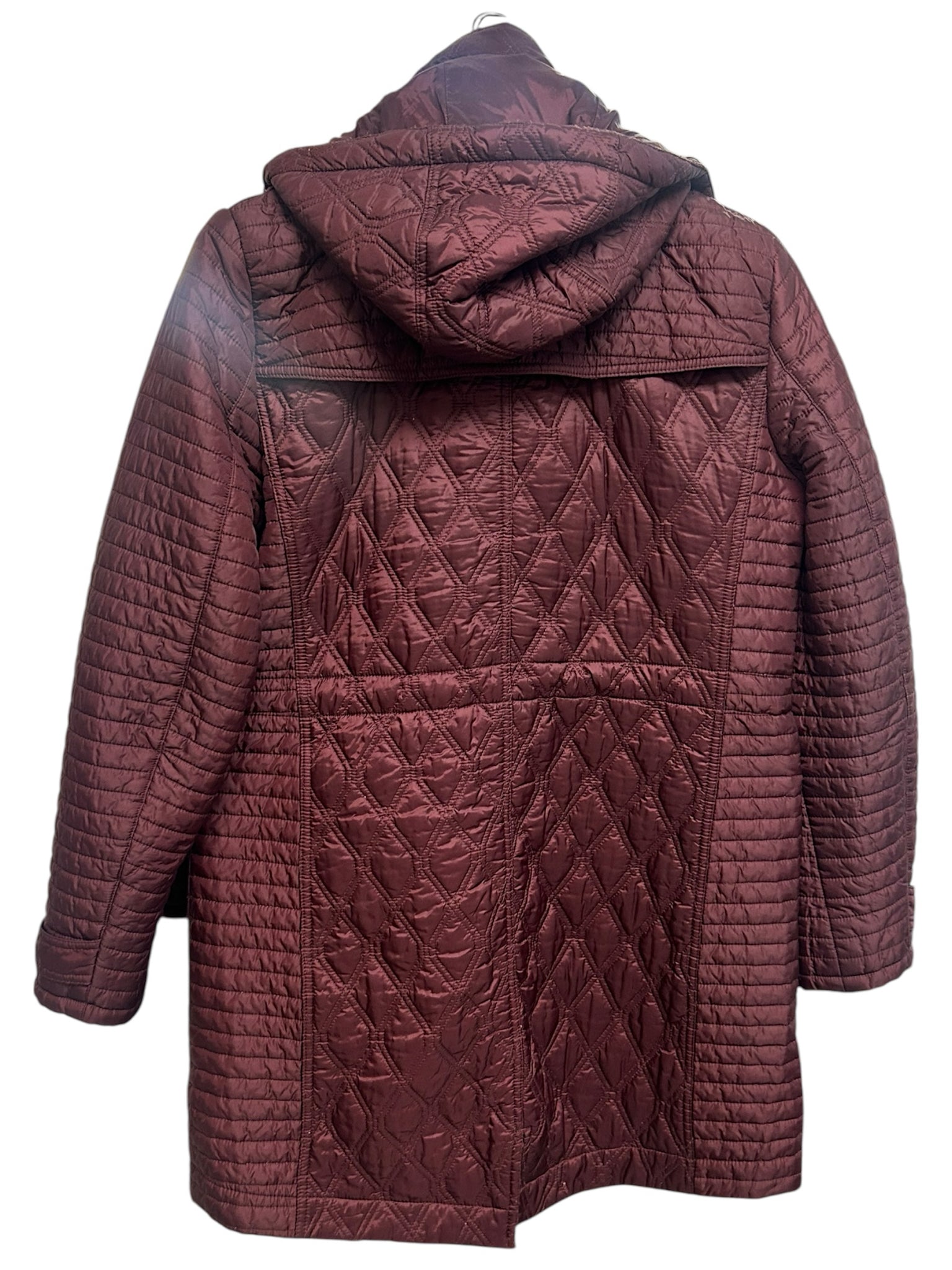 BURBERRY BRIT QUILTED BURGUNDY FINSBRIDGE BAUGHTON HOODED JACKET SIZE L