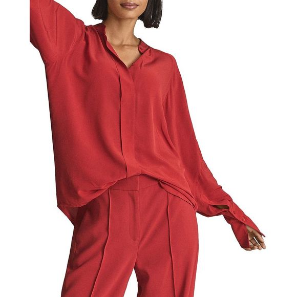 REISS HARRIS HIDDEN PLACKET RED LIGHTWEIGHT BLOUSE SIZE 8