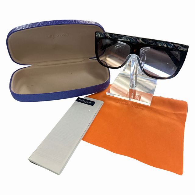 EMILIO PUCCI EP 08 SQUARE FLAT TOP DARK BROWN/BLUES SUNGLASSES
