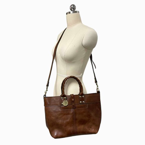 PATRICIA NASH TOP HANDLE LEATHER MEDIUM DARK BROWN TOTE