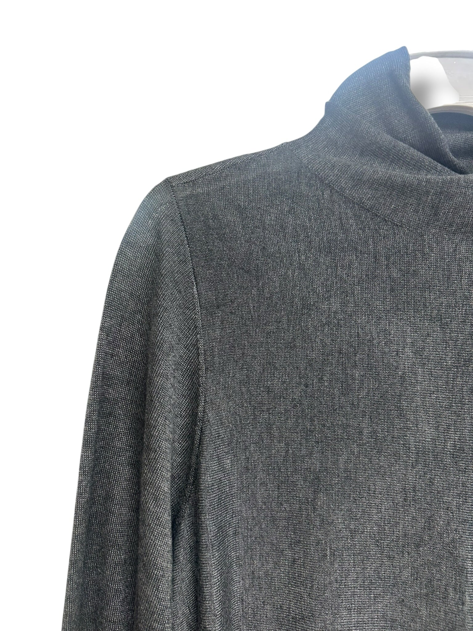 EILEEN FISHER GRAY DRAPED MOCK NECK LONG SLEEVE MERINO WOOL BLEND BLOUSE SIZE XL