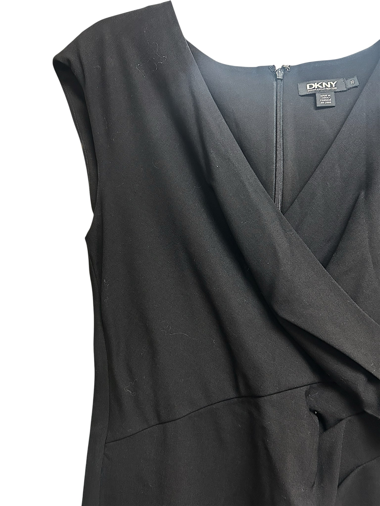 DONNA KARAN DKNY BLACK WOOL FAUX WRAP SHEATH DRESS SIZE 10