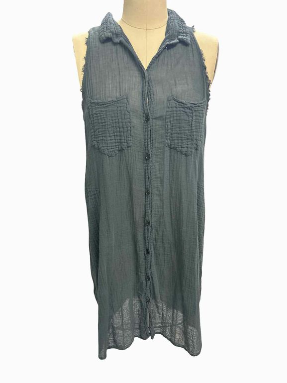 RAQUEL ALLEGRA GAUZY SPLIT NECK SLEEVELESS TUNIC SIZE: 1