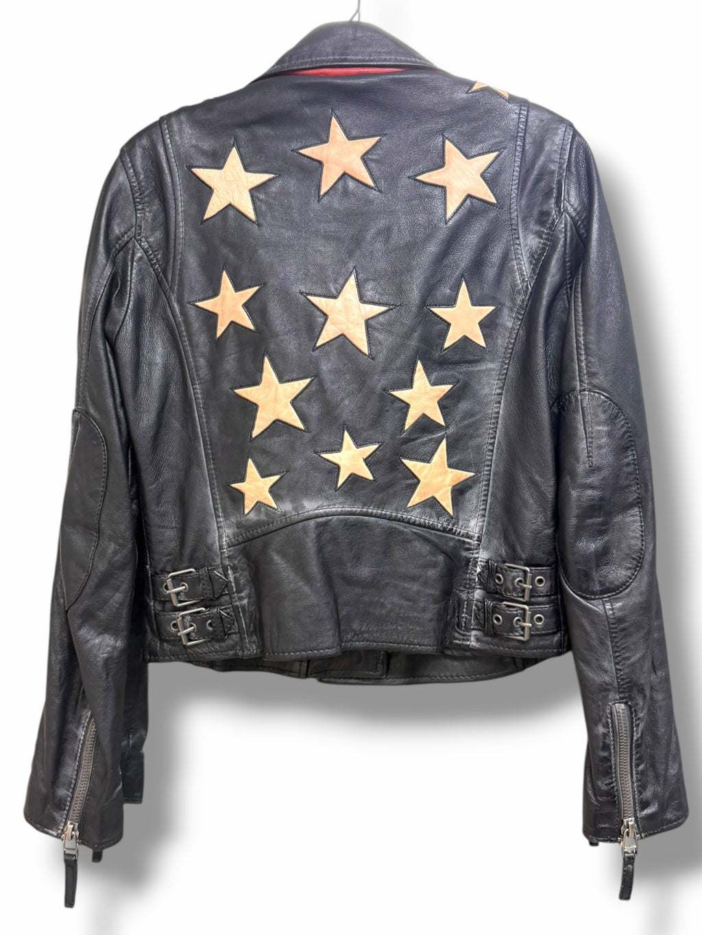 ANTHROPOLOGIE MAURITIUS CHRISTY LEATHER MOTO JACKET BLACK STAR SIZE 6
