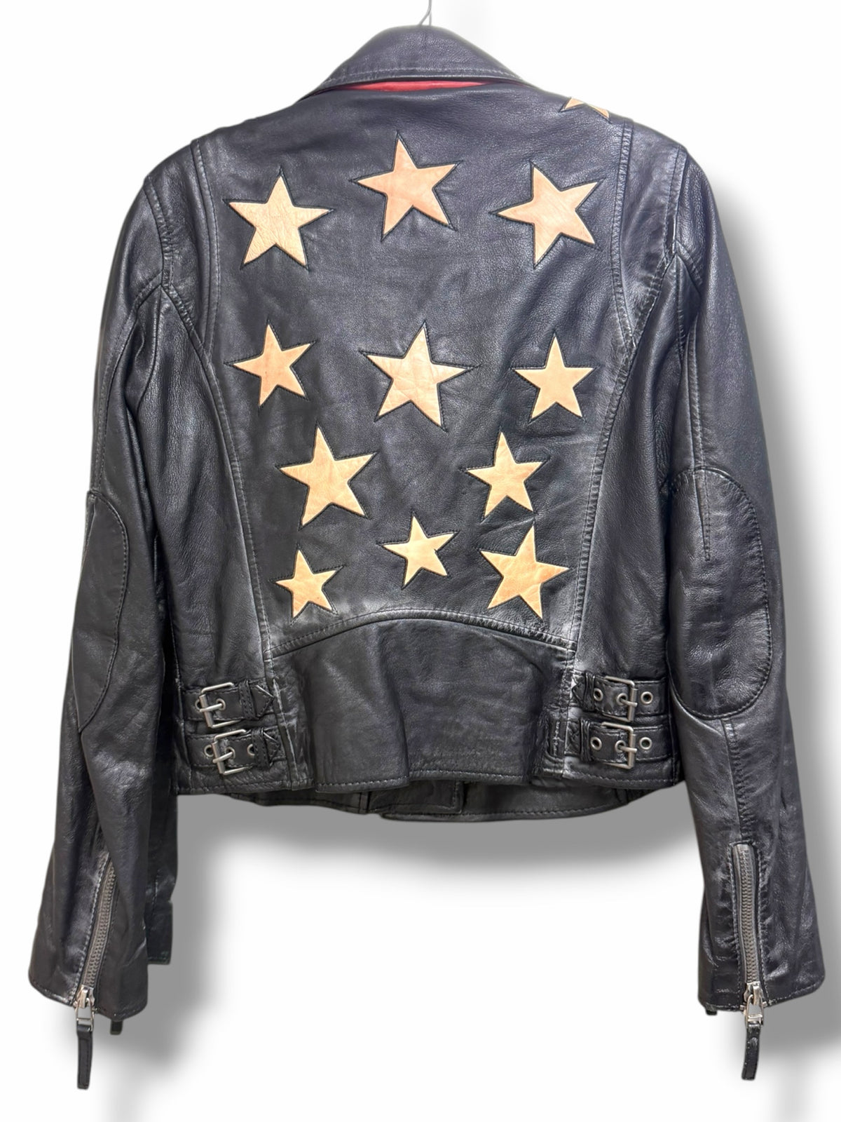 ANTHROPOLOGIE MAURITIUS CHRISTY LEATHER MOTO JACKET BLACK STAR SIZE 6