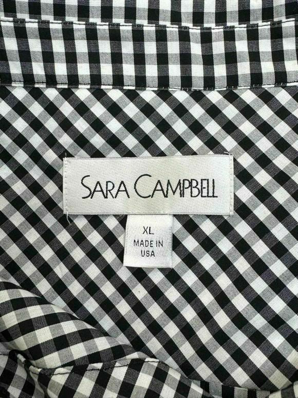 SARA CAMPBELL GINGHAM SCALLOP TRIMMED BUTTON DOWN BLACK/WHITE BLOUSE SIZE XL