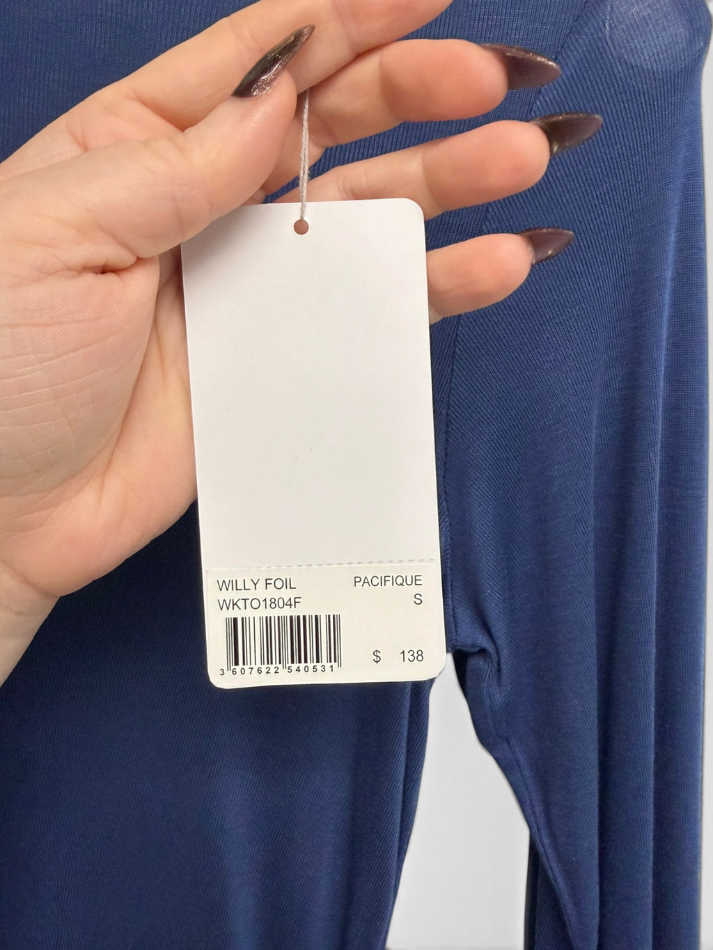 NWT ZADIG & VOLTAIRE WILLY FOIL TOP PACIFIC BLUE SILVER TRIM SIZE SMALL