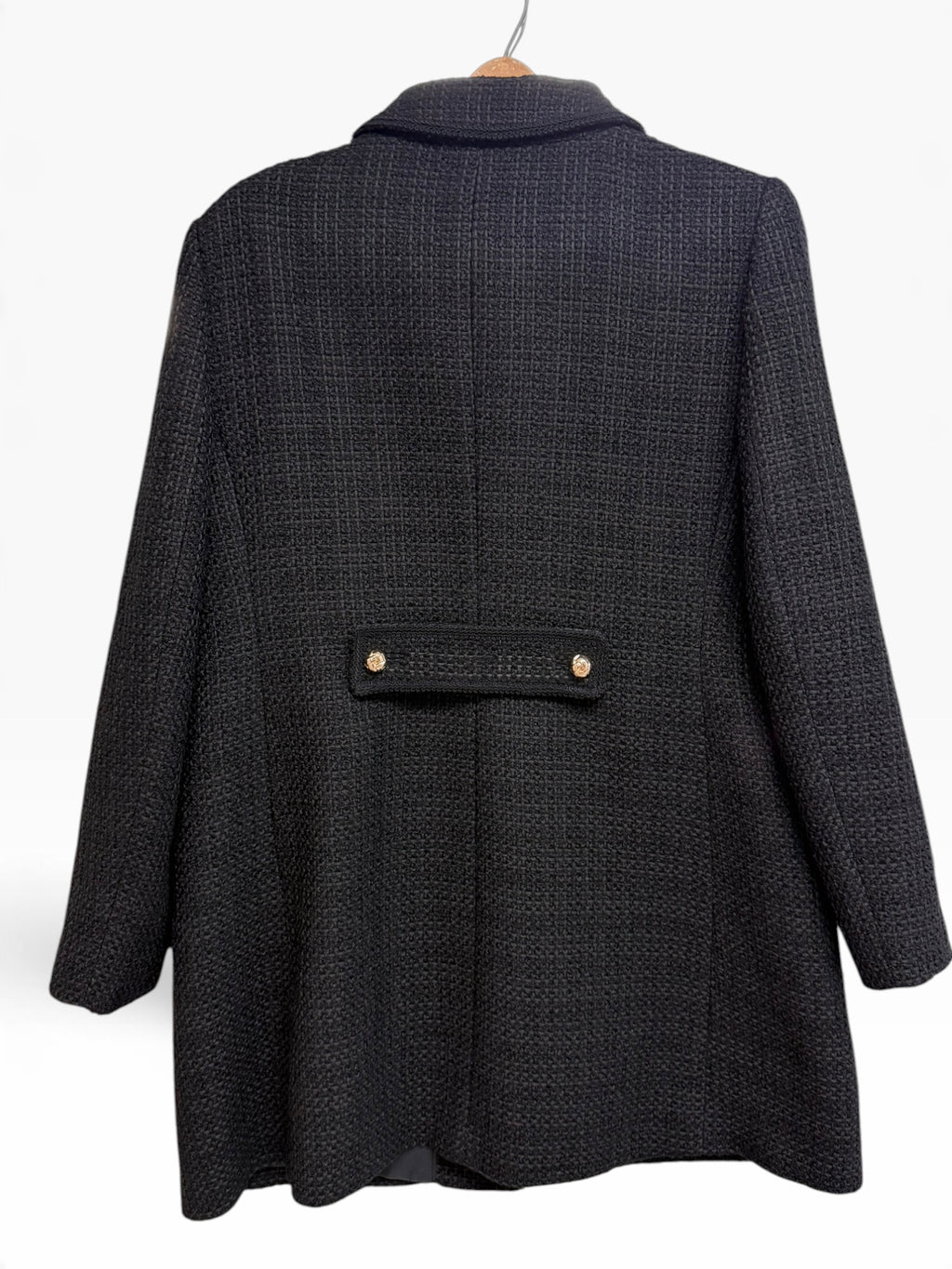 HOBBS LONDON EVANGELINE TWEED BLACK CAR COAT SIZE 12