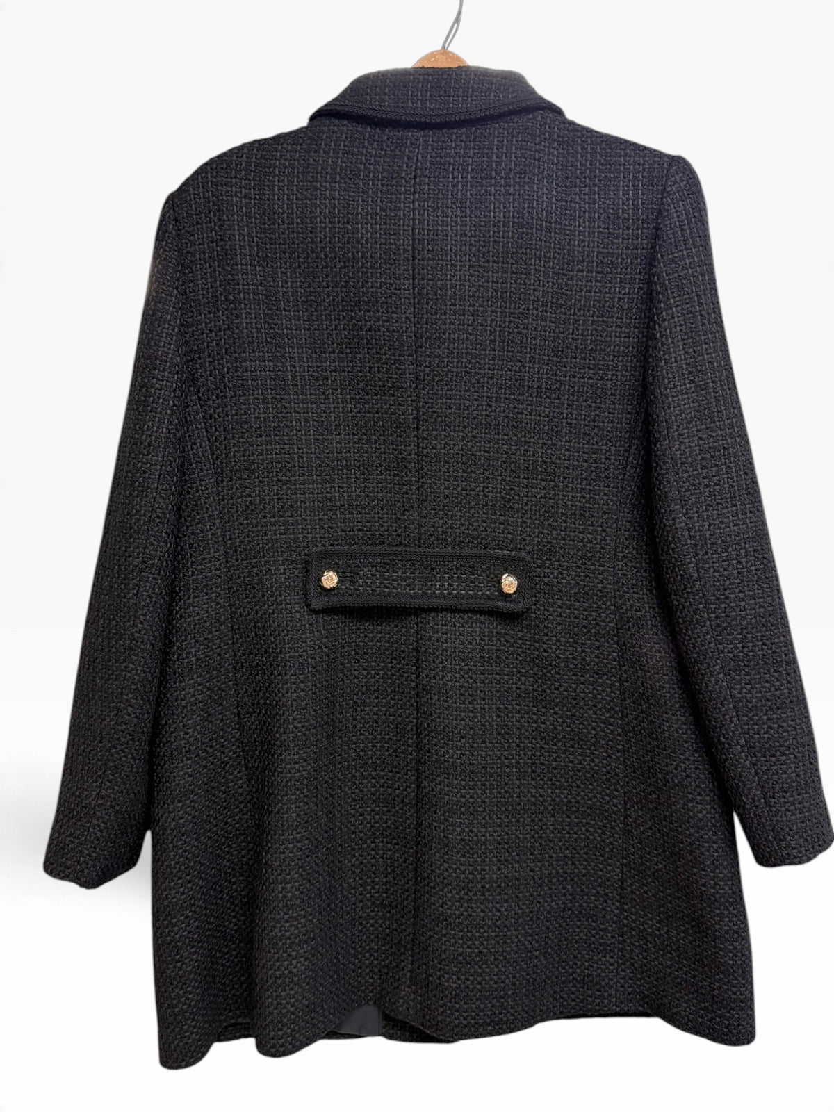 HOBBS LONDON EVANGELINE TWEED BLACK CAR COAT SIZE 12