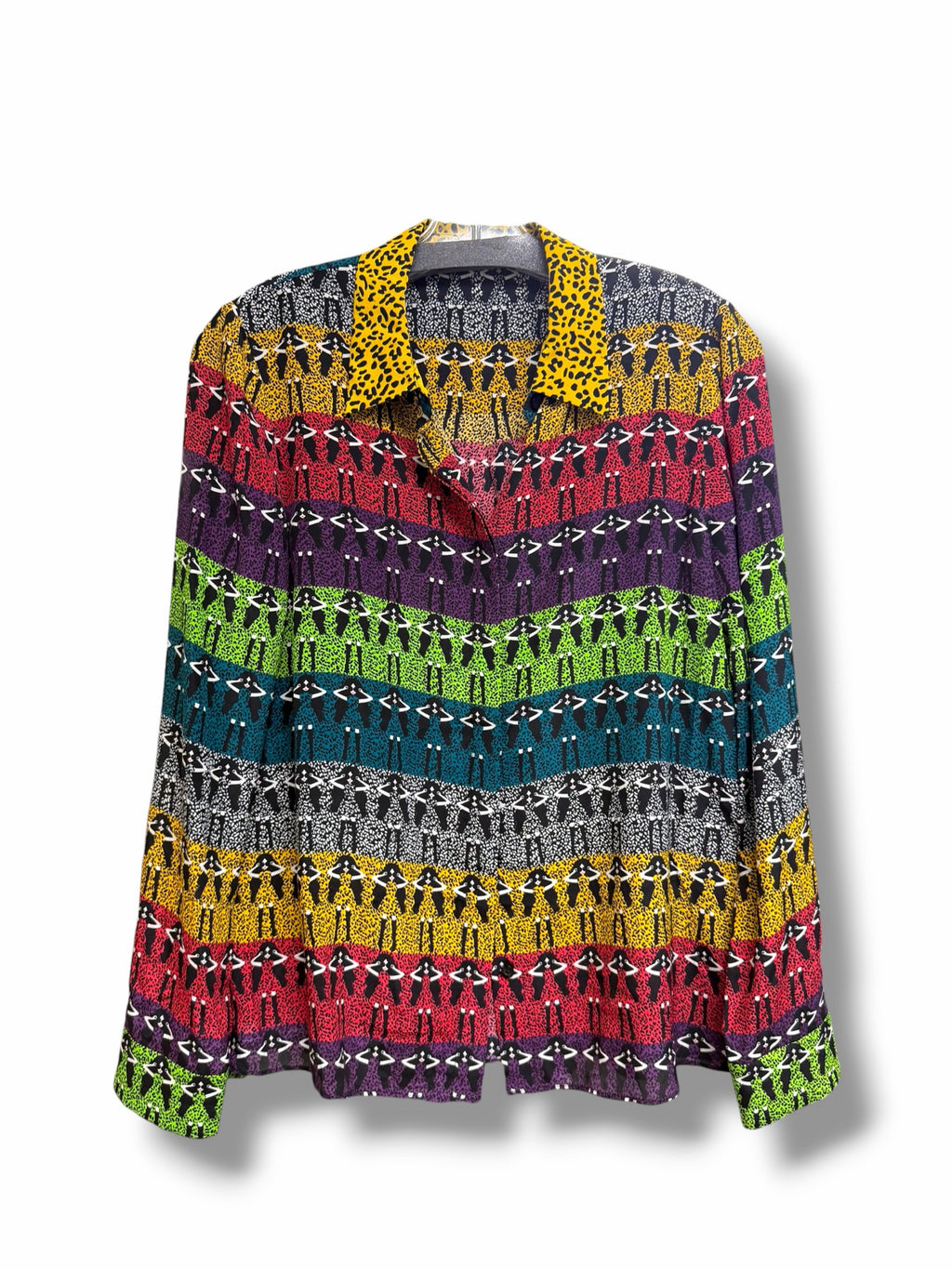 ALICE & OLIVIA WILLA OMBRE STACE FACE SILK BUTTON DOWN BLOUSE SIZE MEDIUM