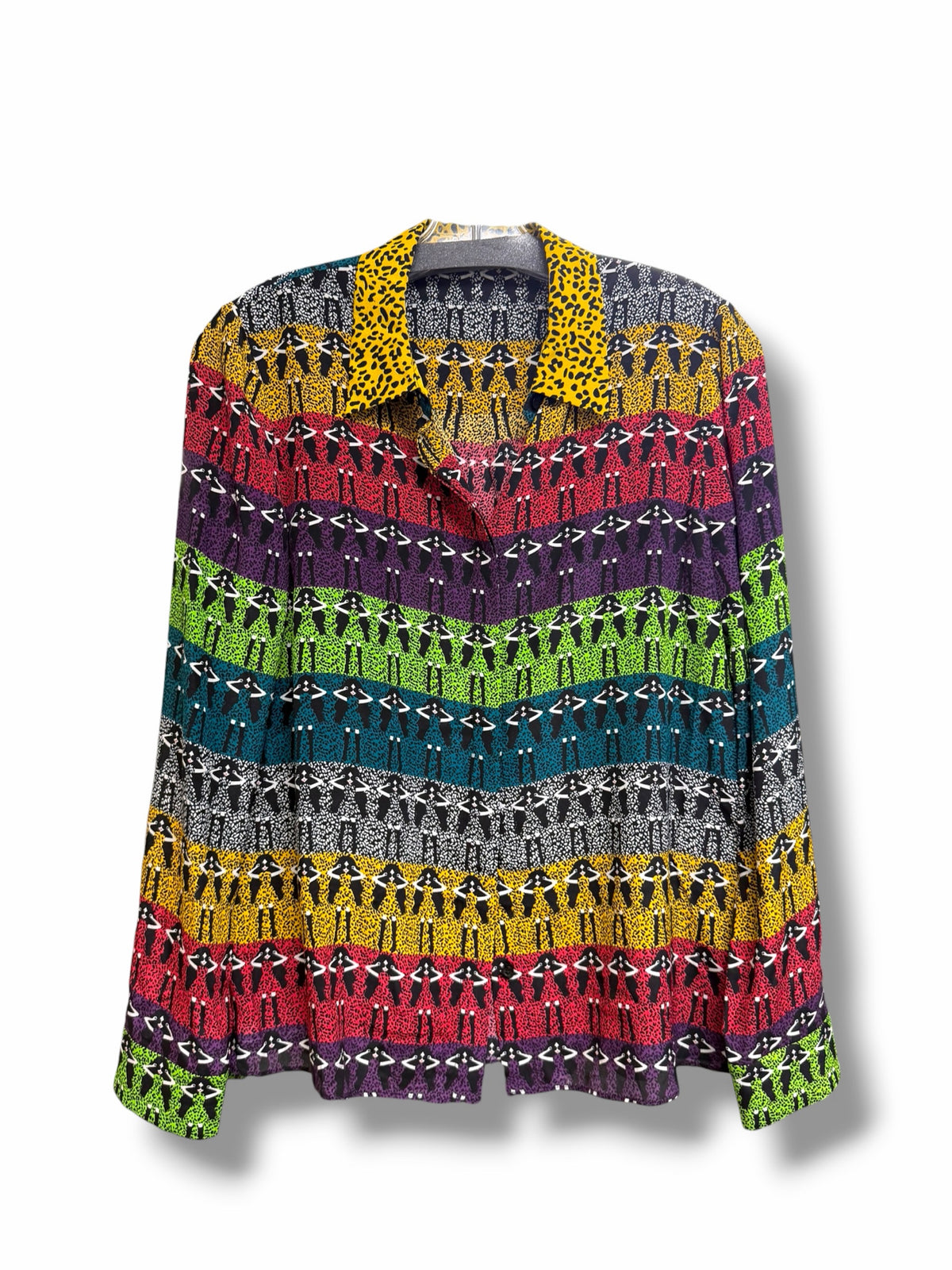 ALICE & OLIVIA WILLA OMBRE STACE FACE SILK BUTTON DOWN BLOUSE SIZE MEDIUM
