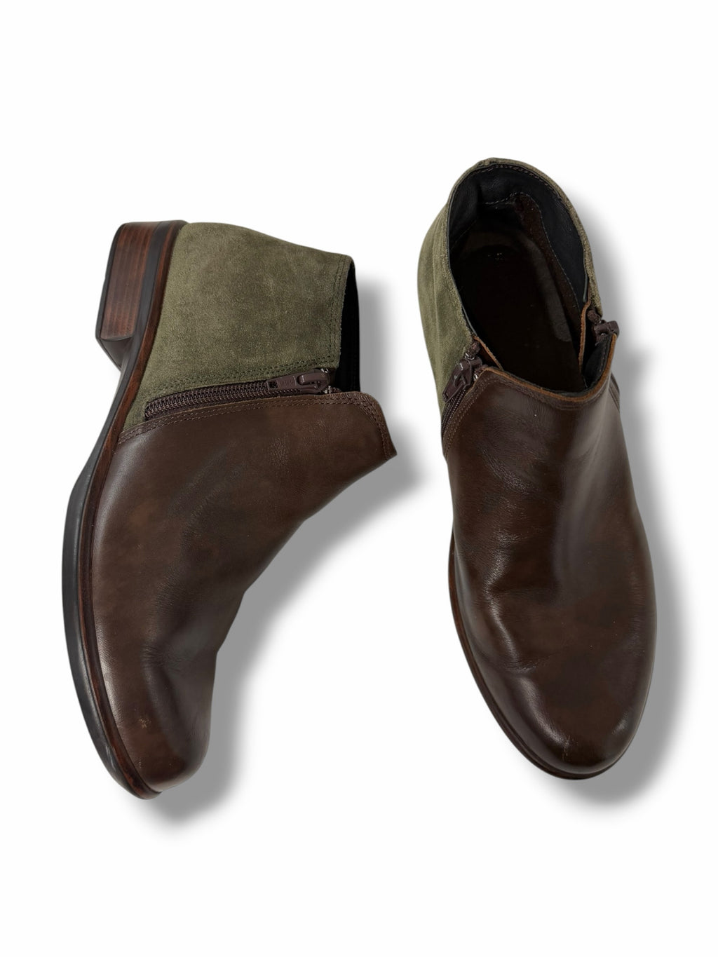 NAOT WOMEN'S HELM PECAN BROWN OLIVE SUEDE ANKLE BOOTIES SIZE 39 US 8.5
