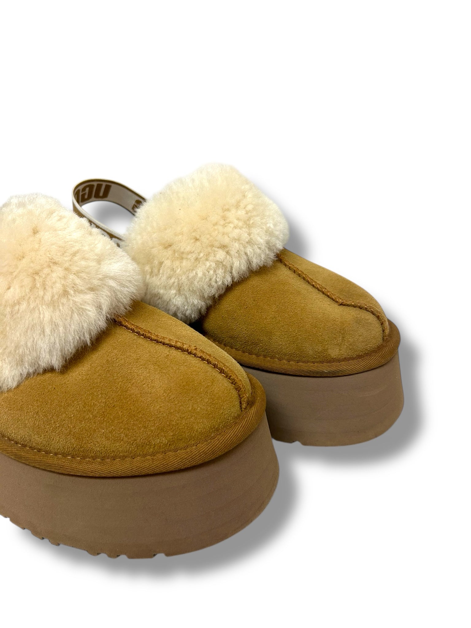 UGG AUSTRALIA FUNKETTE PLATFORM SOLE SLIPPERS CHESTNUT SIZE 9