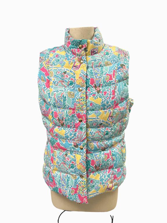 LILLY PULITZER IN THE BEGINNING PRINT PUFFER VEST SIZE: M/L