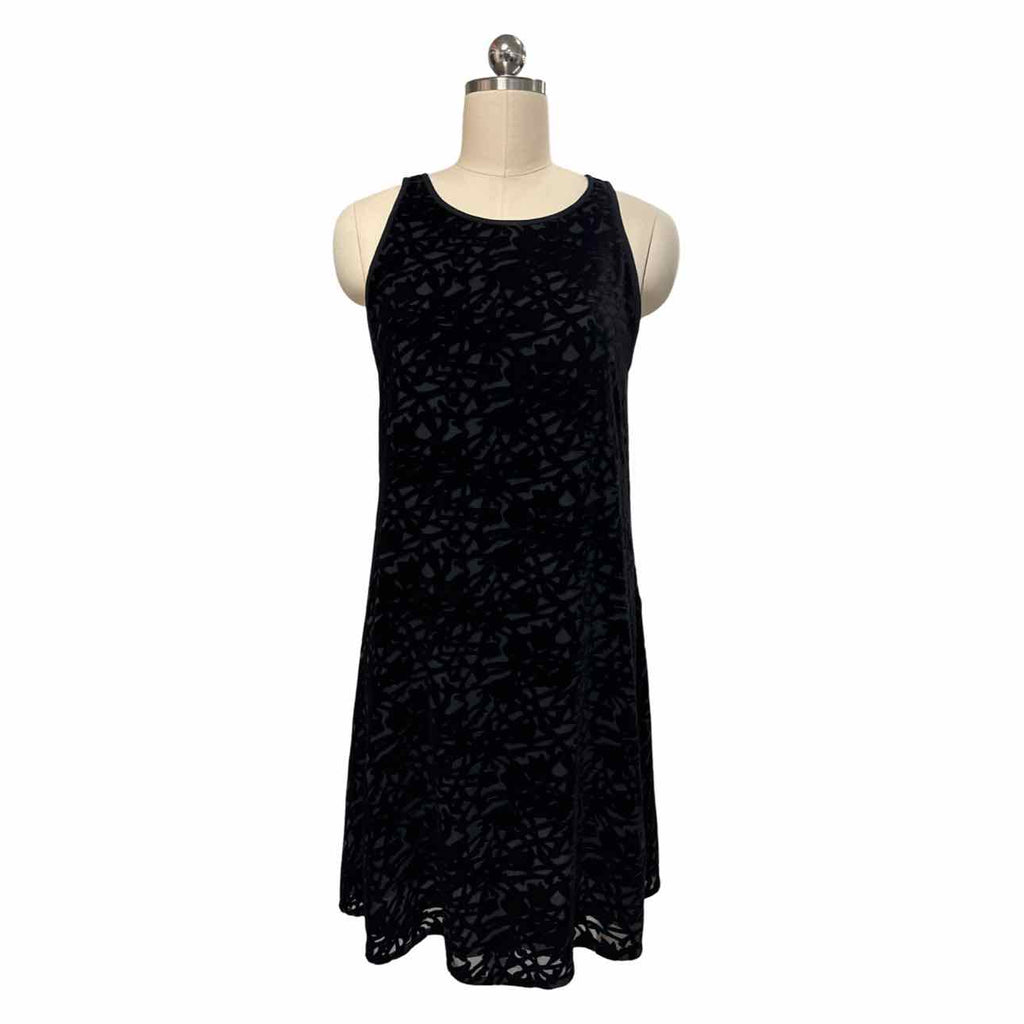 EILEEN FISHER BLACK VELVET VINES BURNOUT SLEEVELESS BLACK DRESS SIZE S