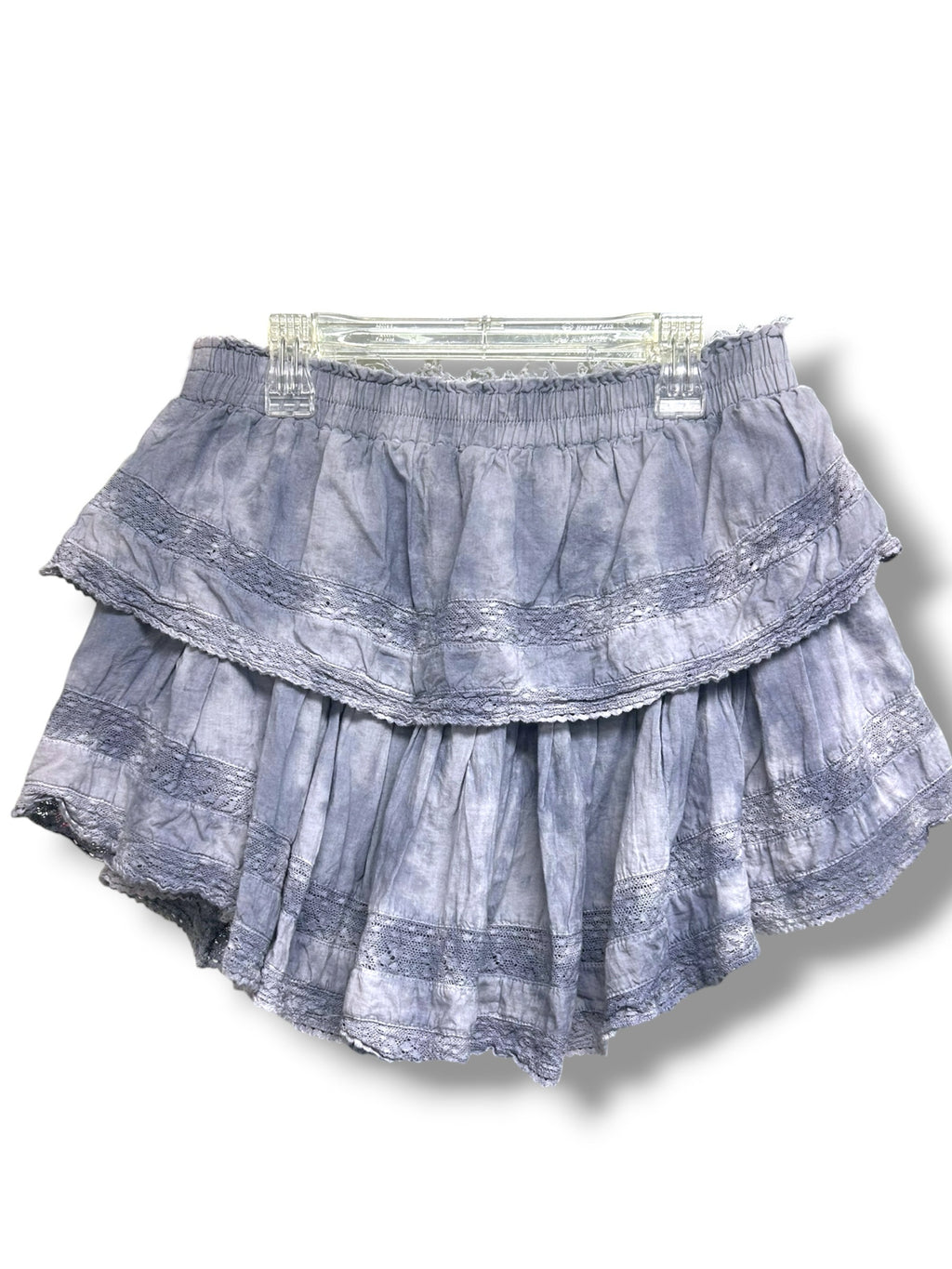 LOVE SHACK FANCY RUFFLE MINI LAVENDER TIE DYE LACE TRIM SKIRT SIZE MEDIUM