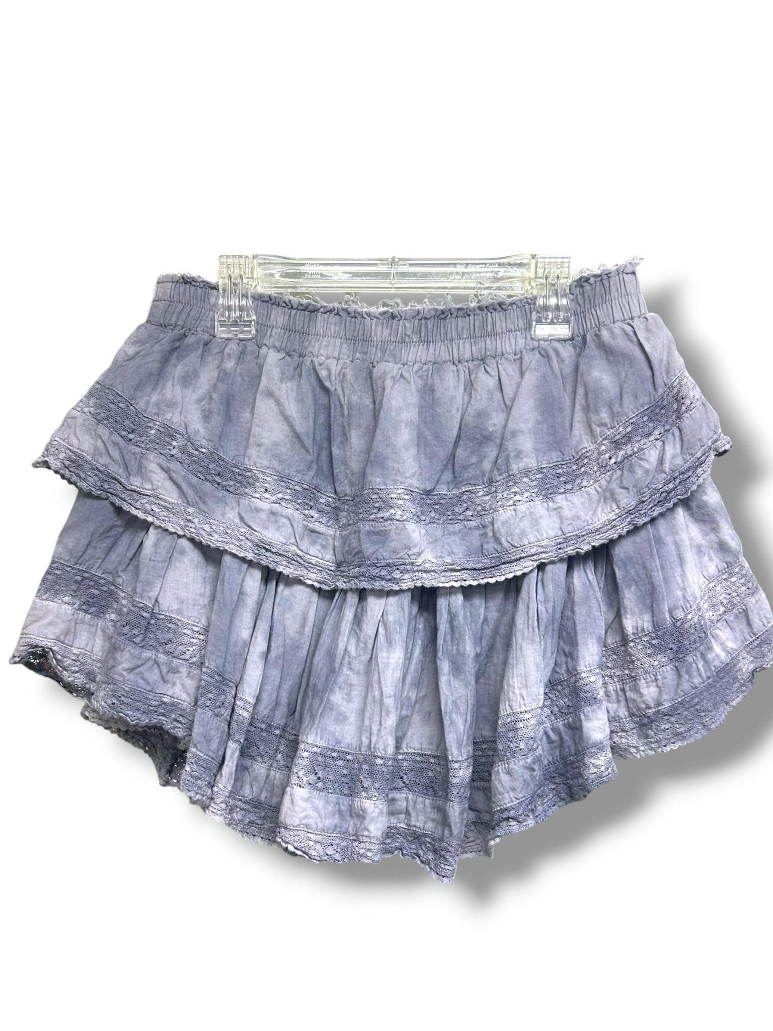 LOVE SHACK FANCY RUFFLE MINI LAVENDER TIE DYE LACE TRIM SKIRT SIZE MEDIUM