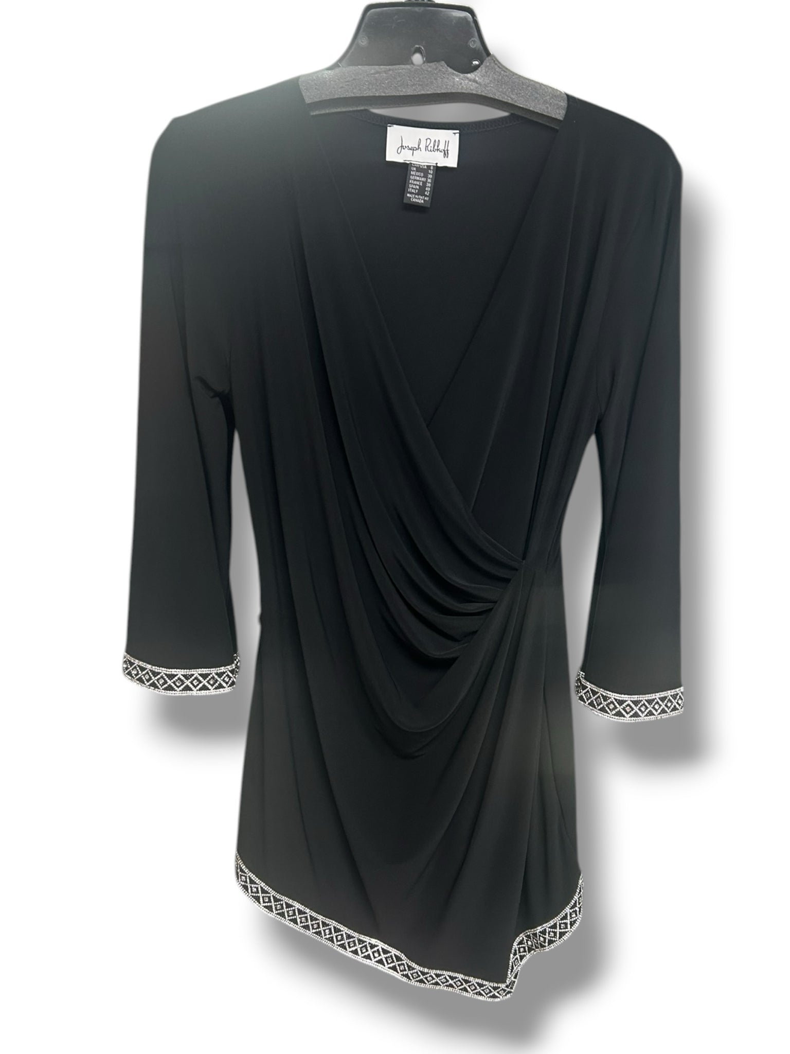 JOSEPH RIBKOFF184078 FAUX WRAP CRYSTAL EMBELLISHED TUNIC TOP SIZE 8