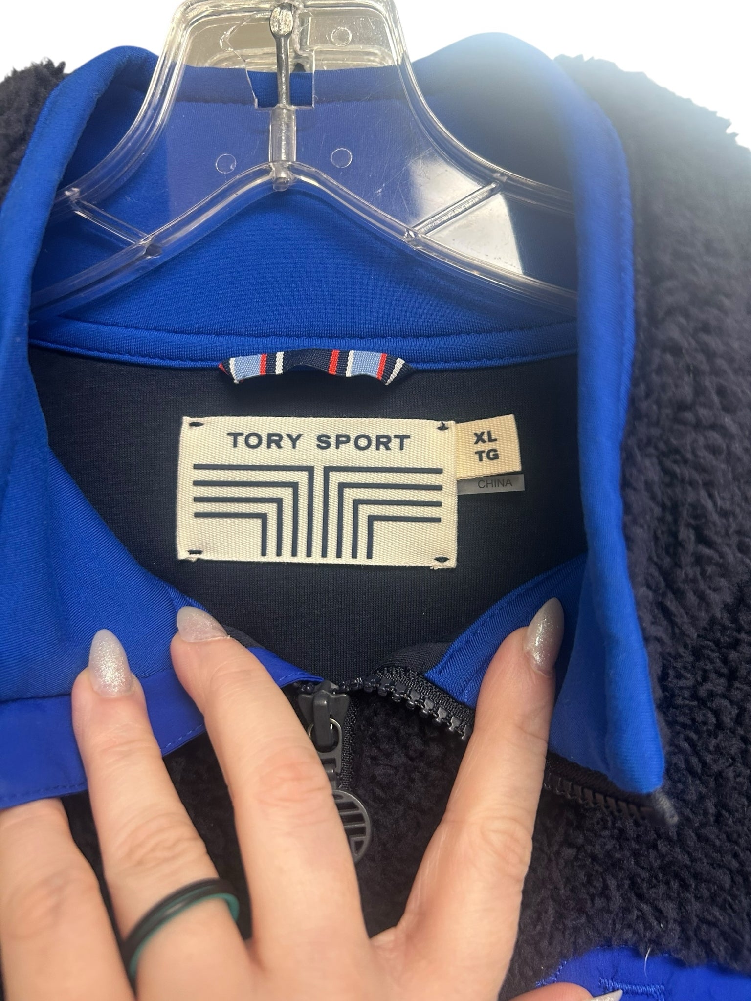 TORY SPORT HIGH-PILE FULL-ZIP MOCK NECK TWO TONE BLUE SIZE XL