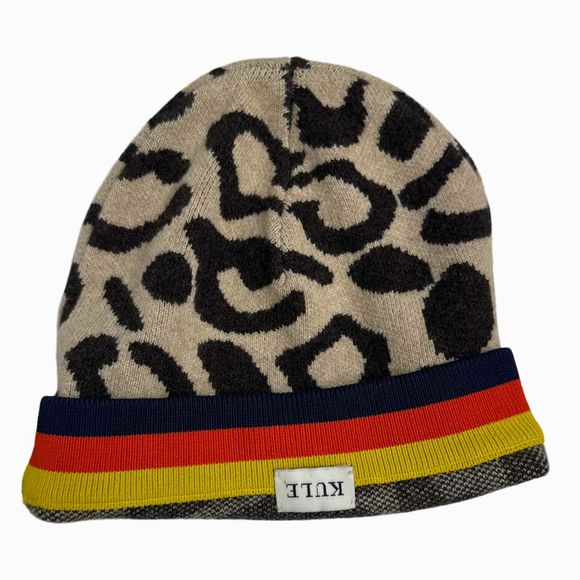 KUHL GENIUS CASHMERE BLEND BEANIE HAT IN LEOPARD PRINT