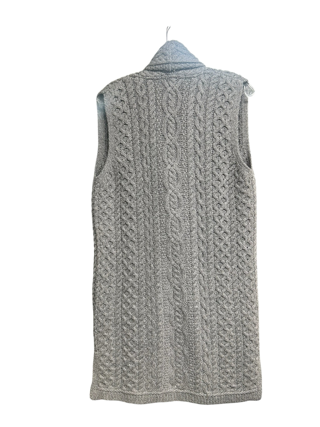 ARAN CRAFTS MERINO WOOL CABLE KNIT DOUBLE BREASTED LONG VEST SIZE MEDIUM