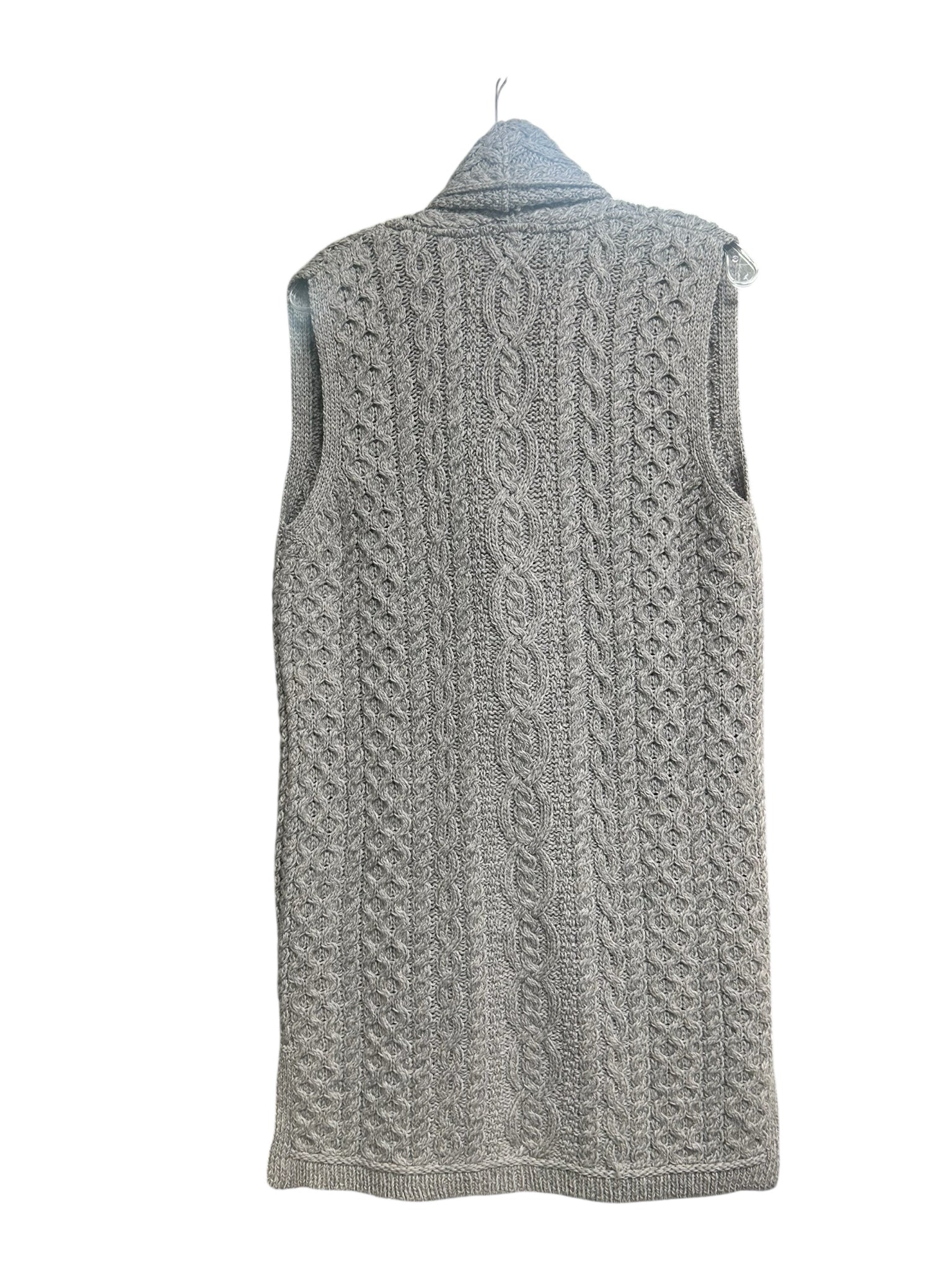 ARAN CRAFTS MERINO WOOL CABLE KNIT DOUBLE BREASTED LONG VEST SIZE MEDIUM