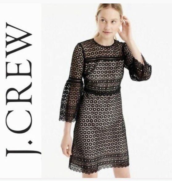 JCREW NEW! DAISY LACE BELL SLEEVE BLACK DRESS SIZE 10
