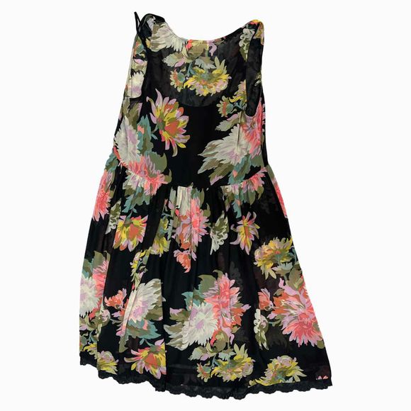 ANTHROPOLOGIE MAEVE VIOLETTA BLACK FLORAL SHEER DRESS SIZE XS